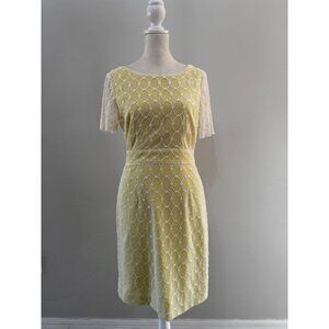 Antonio Melani Yellow Mesh Embroidered Overlay Sheath Dress 2 Lovely